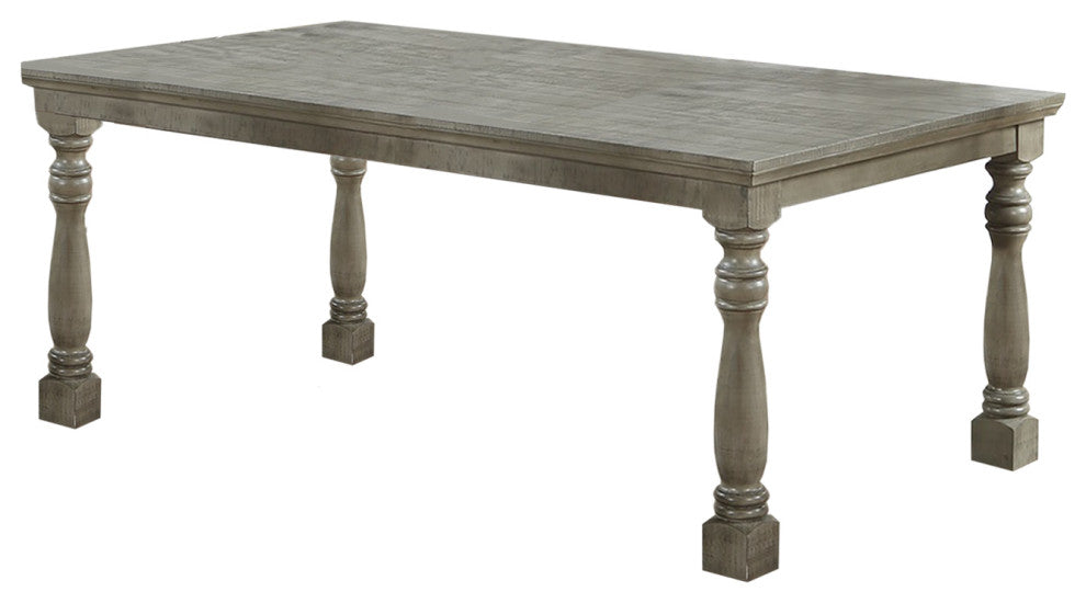 Rectangular Wooden Dining Table With Column Legs, Light Gray
