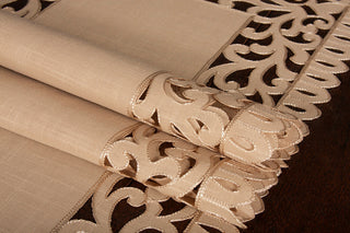Vine Embroidered Cutwork Table Runner, Burlywood, 16"x54"