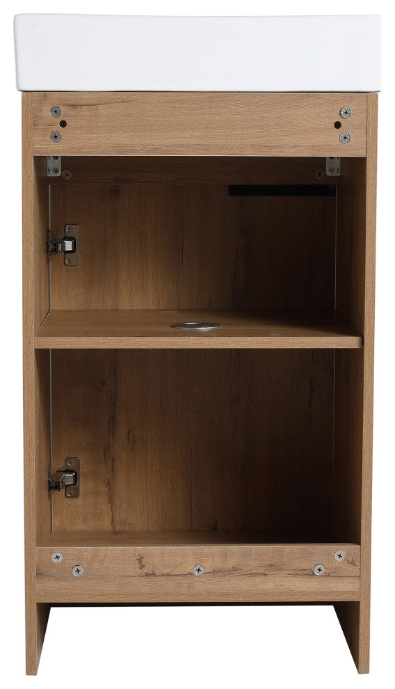 18x15., Bath Vanity, Imitative Oak With White Ceramic Top and Basin