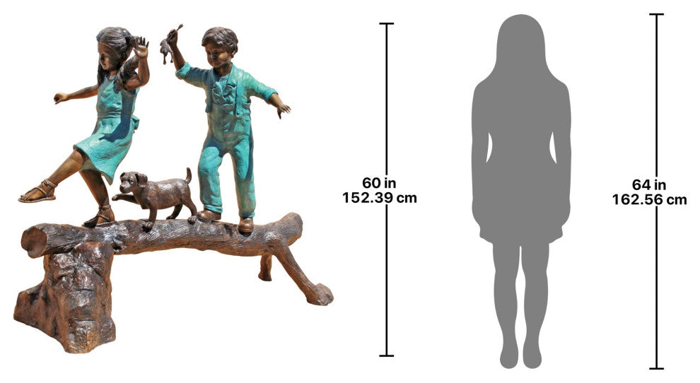 Adventure Boy and Girl on a Log Bronze