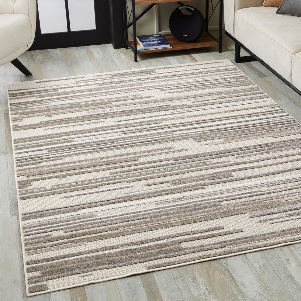 3"x5" Gray Abstract Striped Indoor Outdoor Area Rug
