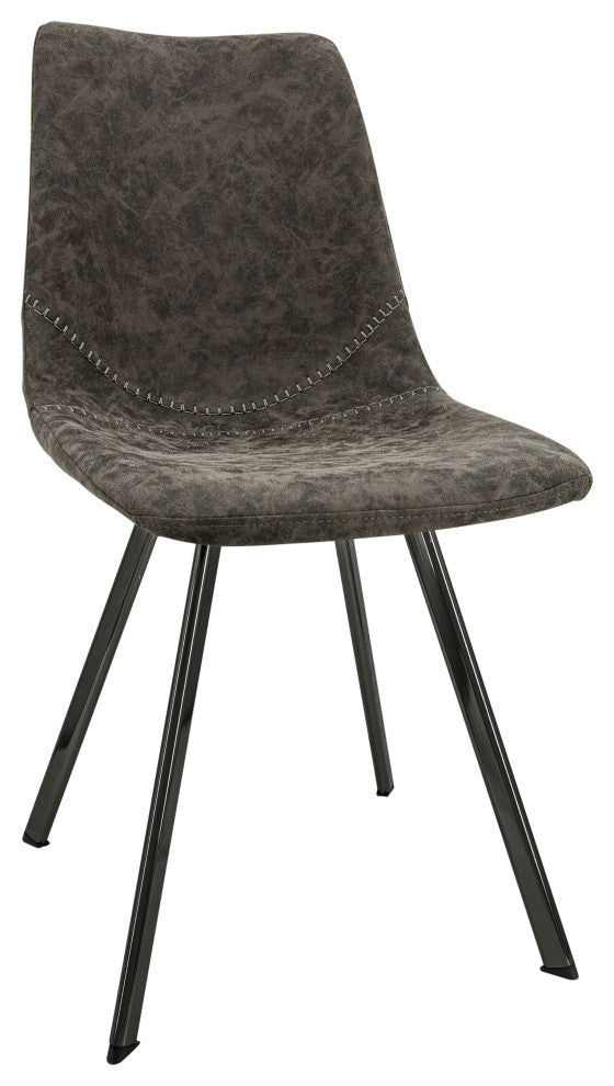 Markley Modern Leather Dining Chair With Metal Legs, Gray