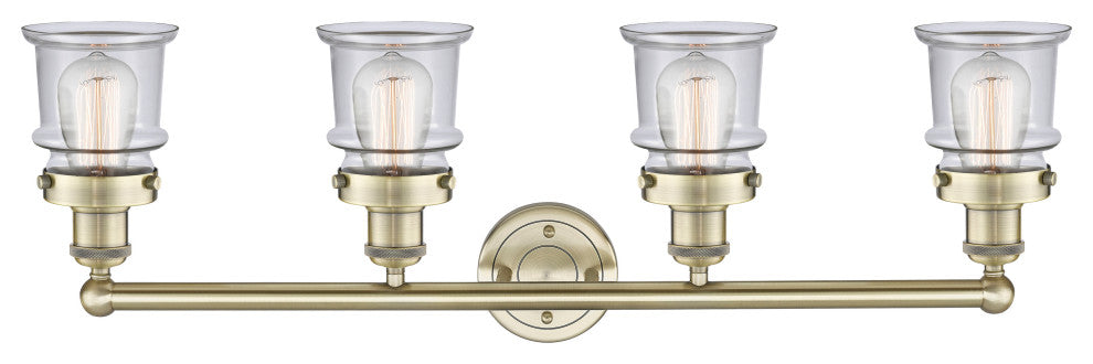 Canton 4-Light 32" Bath Vanity Light, Antique Brass Finish, Clear Shade