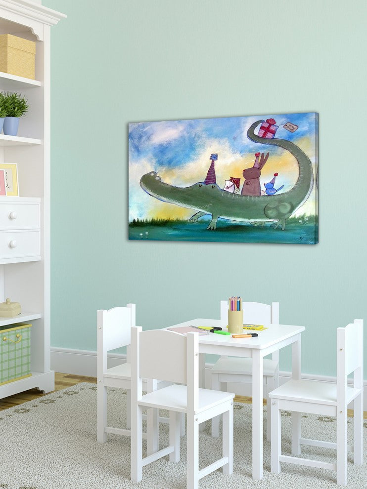 "Alligator Birthday" Painting Print on Wrapped Canvas