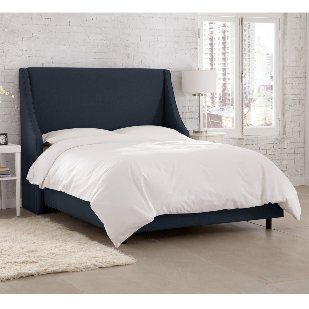 Wingback Bed, Linen Navy, Full