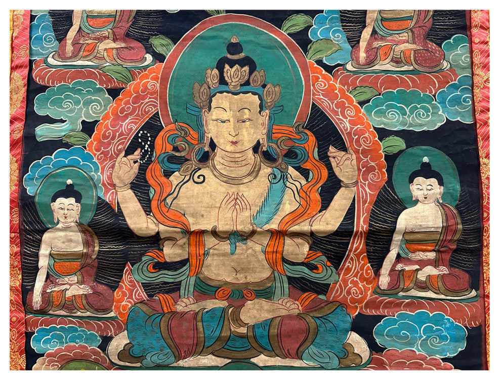 Consigned 19th Century Antique Tibetan Hand Painted Buddhist Thangka