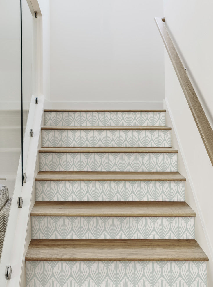 Elegant Modern Leaves Peel and Stick Stair Riser Strips, Sage, 48"w X 6"h, 6 Pack