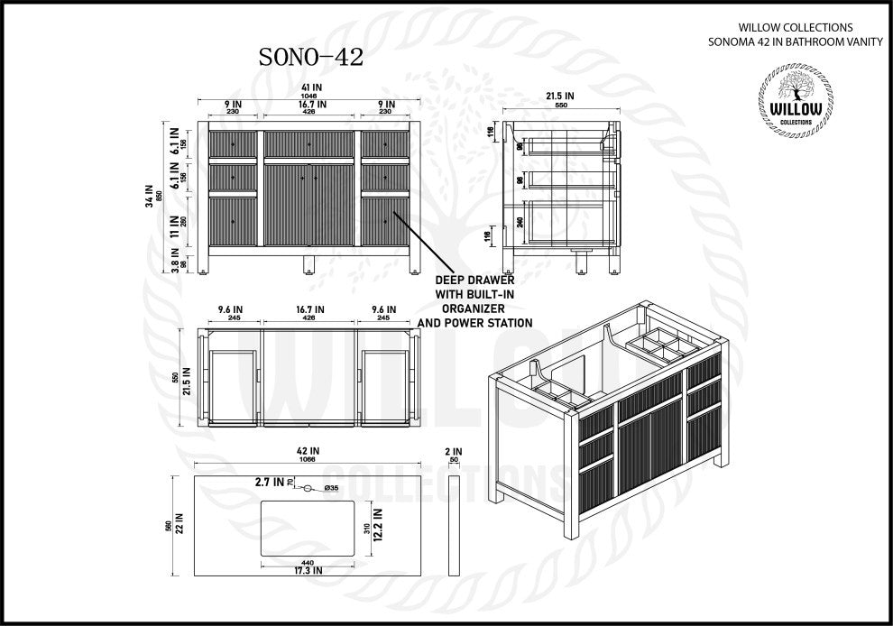 Sonoma 42 Single Sink Reeded Bath Vanity in White 2" Empira White