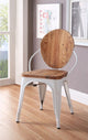 Wood and Metal Dining Side Chair with Oval Backrest, Set of 2, Brown and White