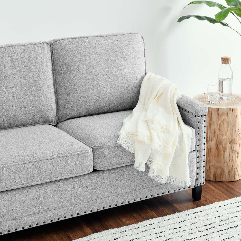 Sofa, Fabric, Grey Gray, Modern, Living Lounge Room Hotel Lobby Hospitality