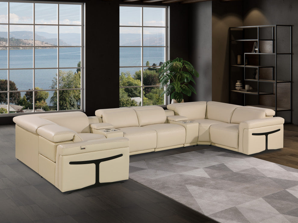 GIOVANNI 8-Piece 2-Power Reclining Italian Leather Sectional, Beige