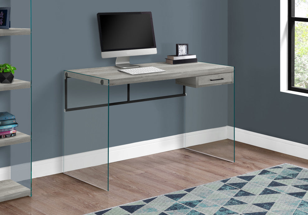Computer Desk, Laptop, Storage Drawers, 48"L, Work, Laminate, Grey, Clear