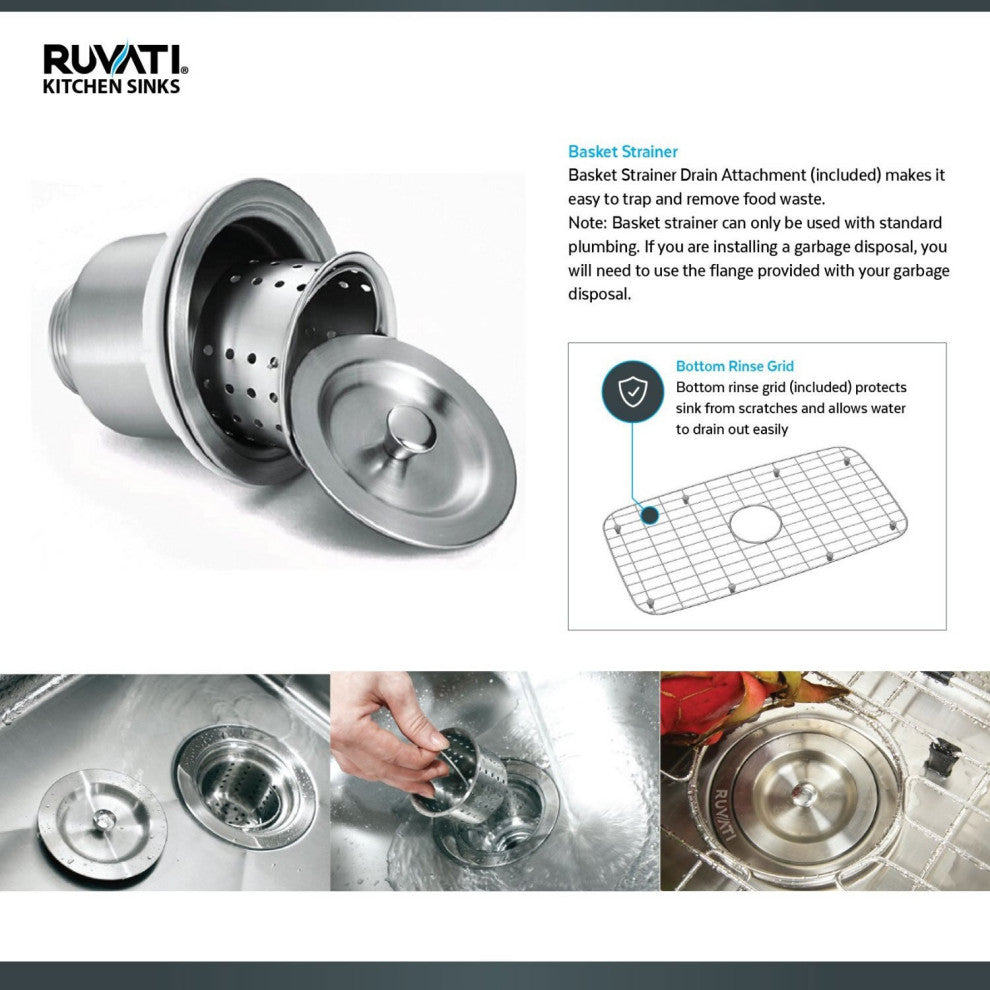 Ruvati RVH8010 Overmount 16 Gauge 25" Single Bowl Kitchen Sink