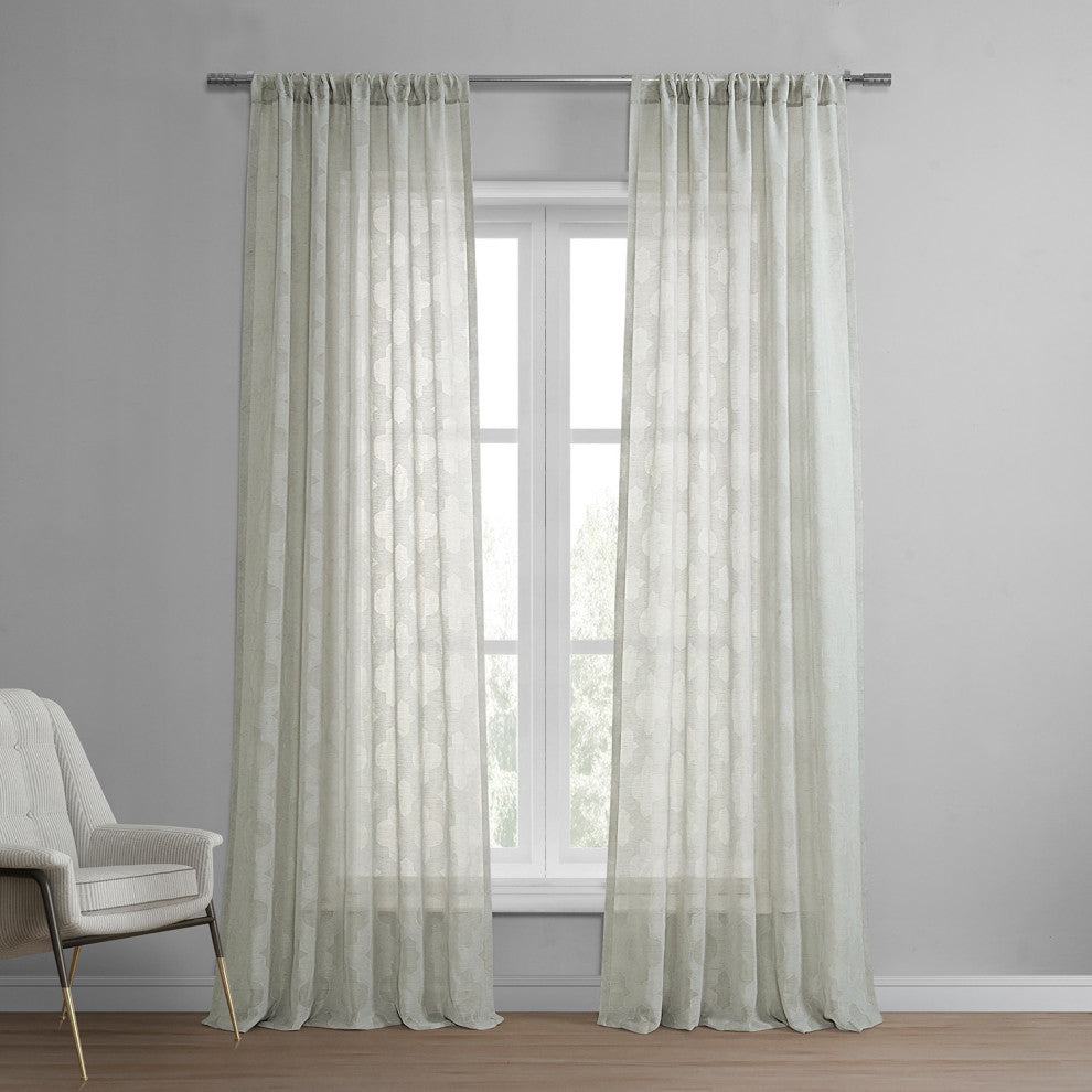 Calais Tile Patterned Linen Sheer Curtain Single Panel, Gray, 50"x84"