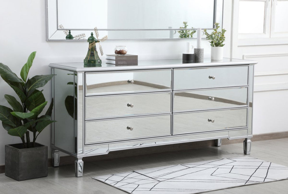 Elegant MF63672S Contempo 72" Mirrored Chest, Antique Silver