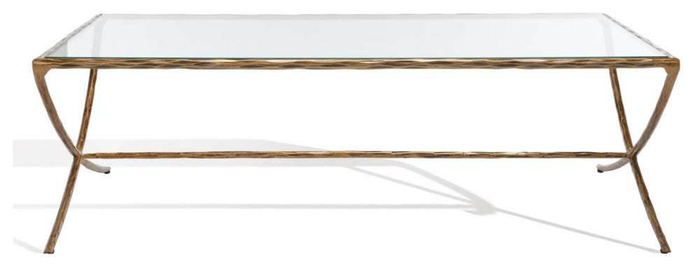 Safavieh Couture Debbie Rectangle Metal Coffee Table, Brass