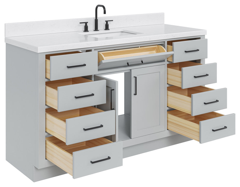 Ariel Hepburn 60" Single Rectangle Sink Vanity, Carrara Quartz, Gray