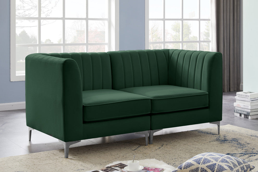 Alina Velvet Upholstered 2-Piece Modular Sectional, Green