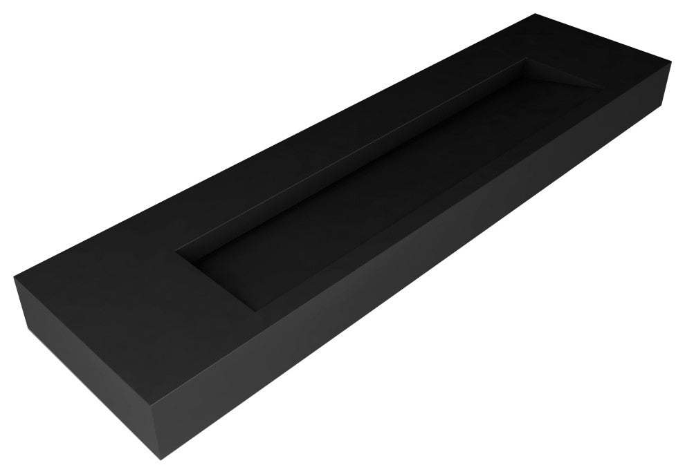 CastelloUSA Pyramid Solid Surface Wall Mounted Ramp Basin Sink, Black, 72", No Faucet Hole