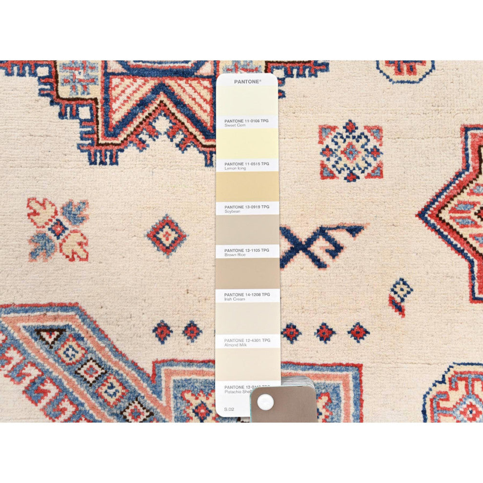 Afghan Special Kazak Shiny Wool Hand Knotted Ivory Oriental Rug 8'10" x 11'9"