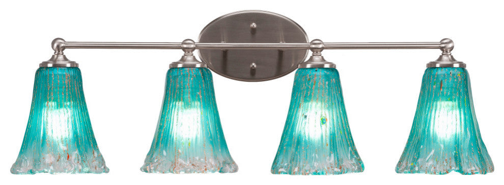 Capri 4-Light Bath Bar, Brushed Nickel/Fluted Teal Crystal