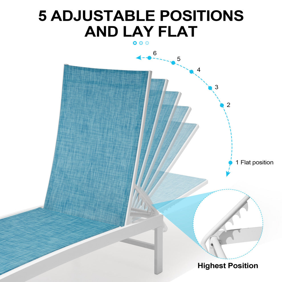 Outdoor Patio Aluminum Adjustable Chaise Lounge Chairs (Set of 2), Blue