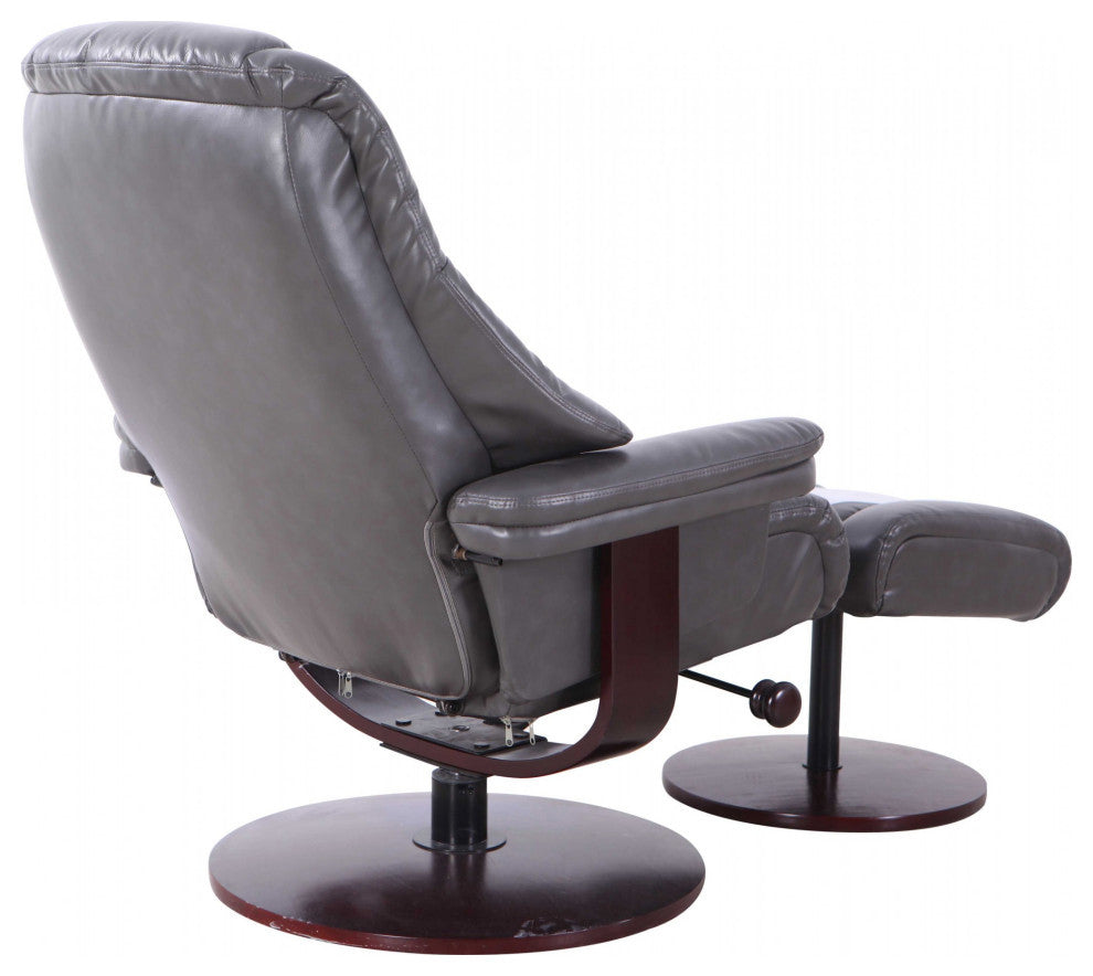 HomeRoots Gray Faux Leather Swivel Adjustable Recliner and Ottoman Set