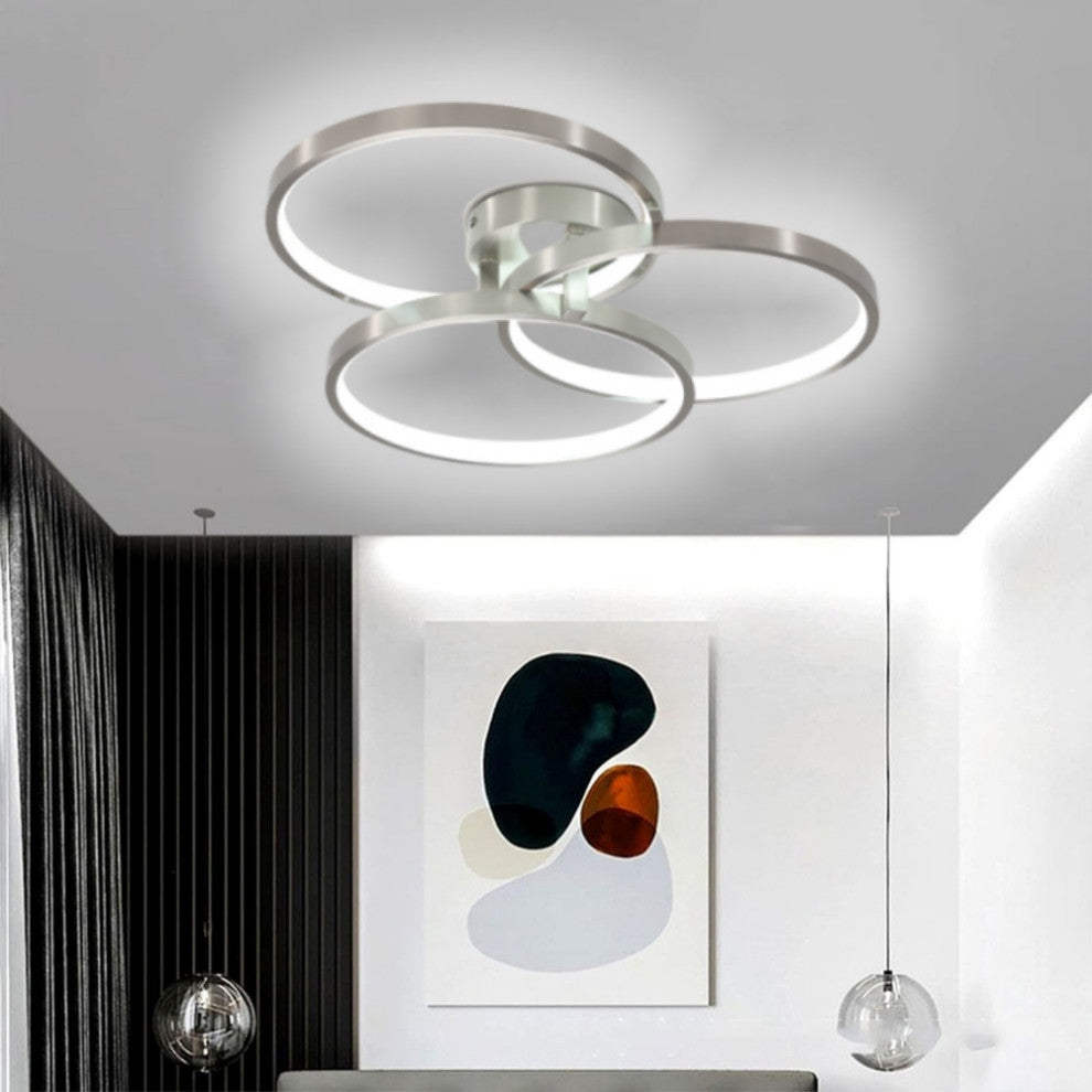 Gold LED Three Ring Design Semi-flush Mount Ceiling Lamp