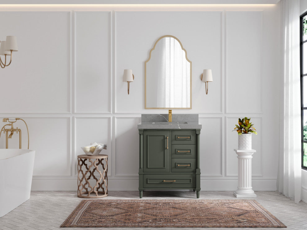 Aberdeen 30 Single Sink Bath Vanity in Pewter Green 2" Piatra Gray