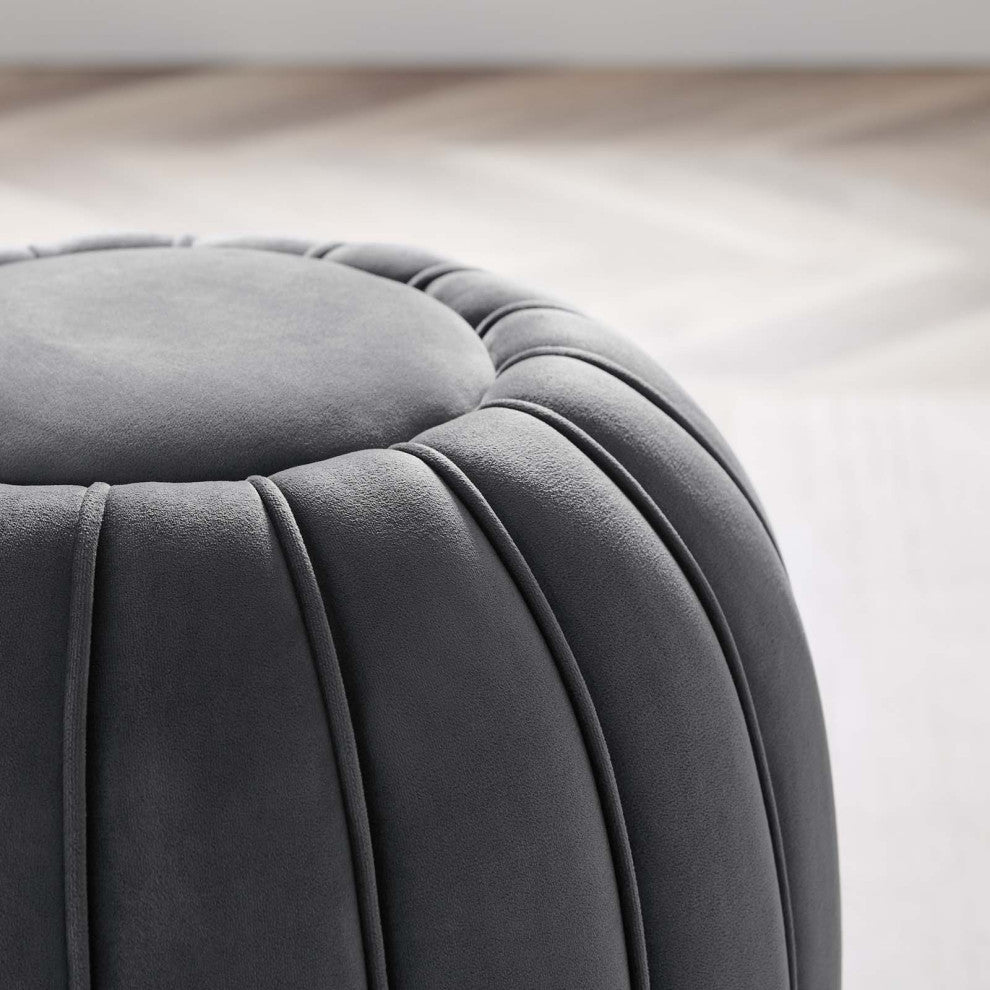 Celebrate Channel Tufted Performance Velvet Ottoman, Gray