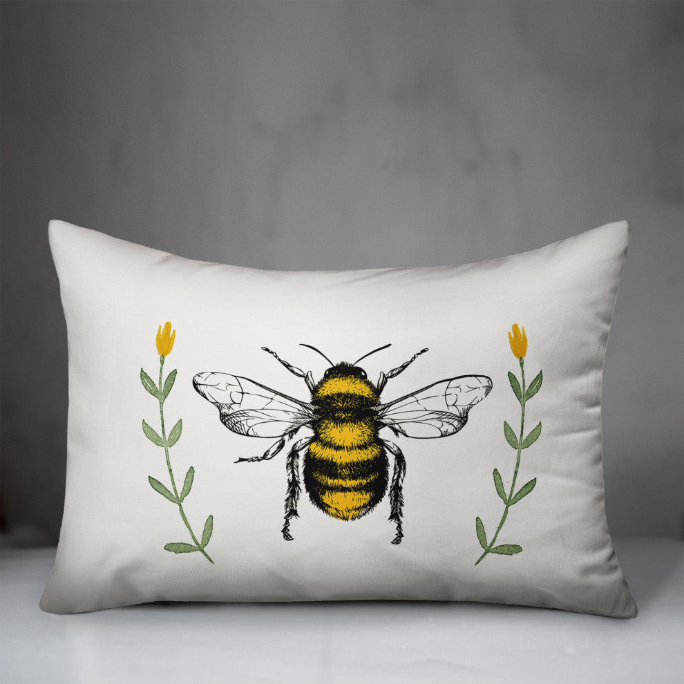 Bee Watercolor Flowers 14x20 Spun Poly Pillow