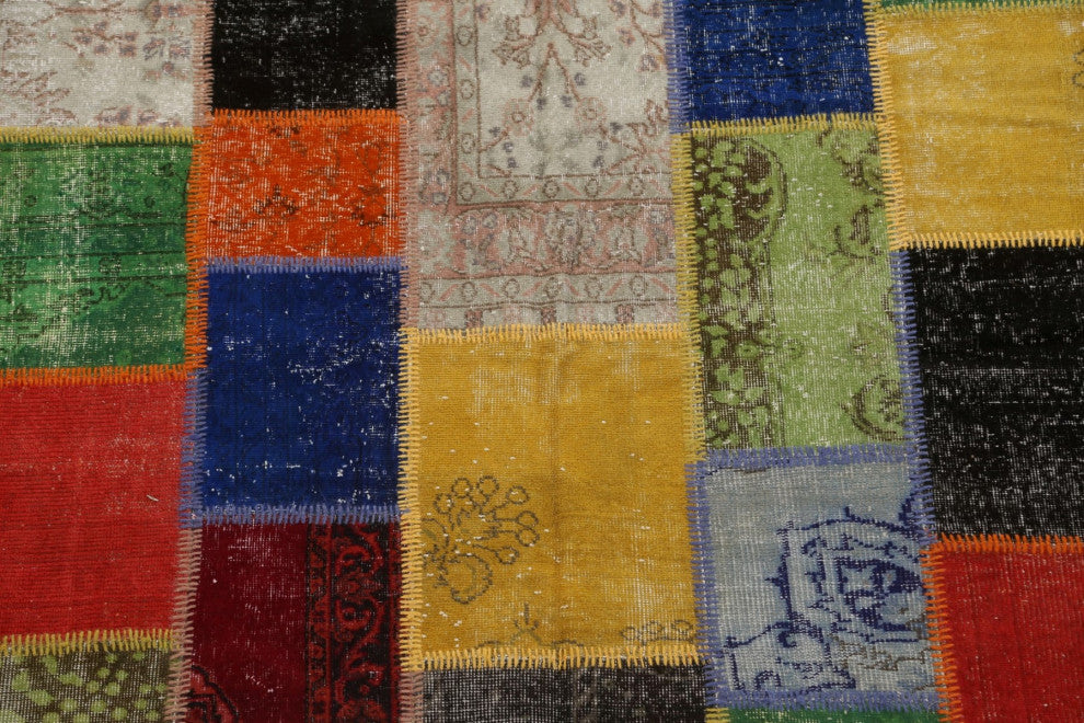 Multi-color Vintage Patchwork Turkish Area Rug Hand-tufted Wool Carpet 7x10