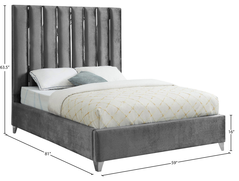 Enzo Velvet Bed, Gray, Full