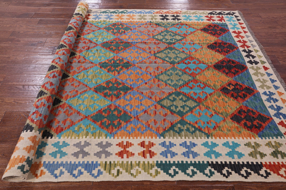 6' 6" X 10' 1" Wool On Wool Flat Weave Kilim Rug - Q12545