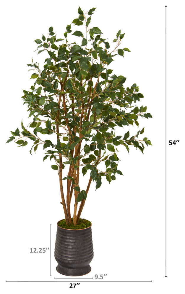 4.5' Ficus Artificial Tree, Ribbed Metal Planter