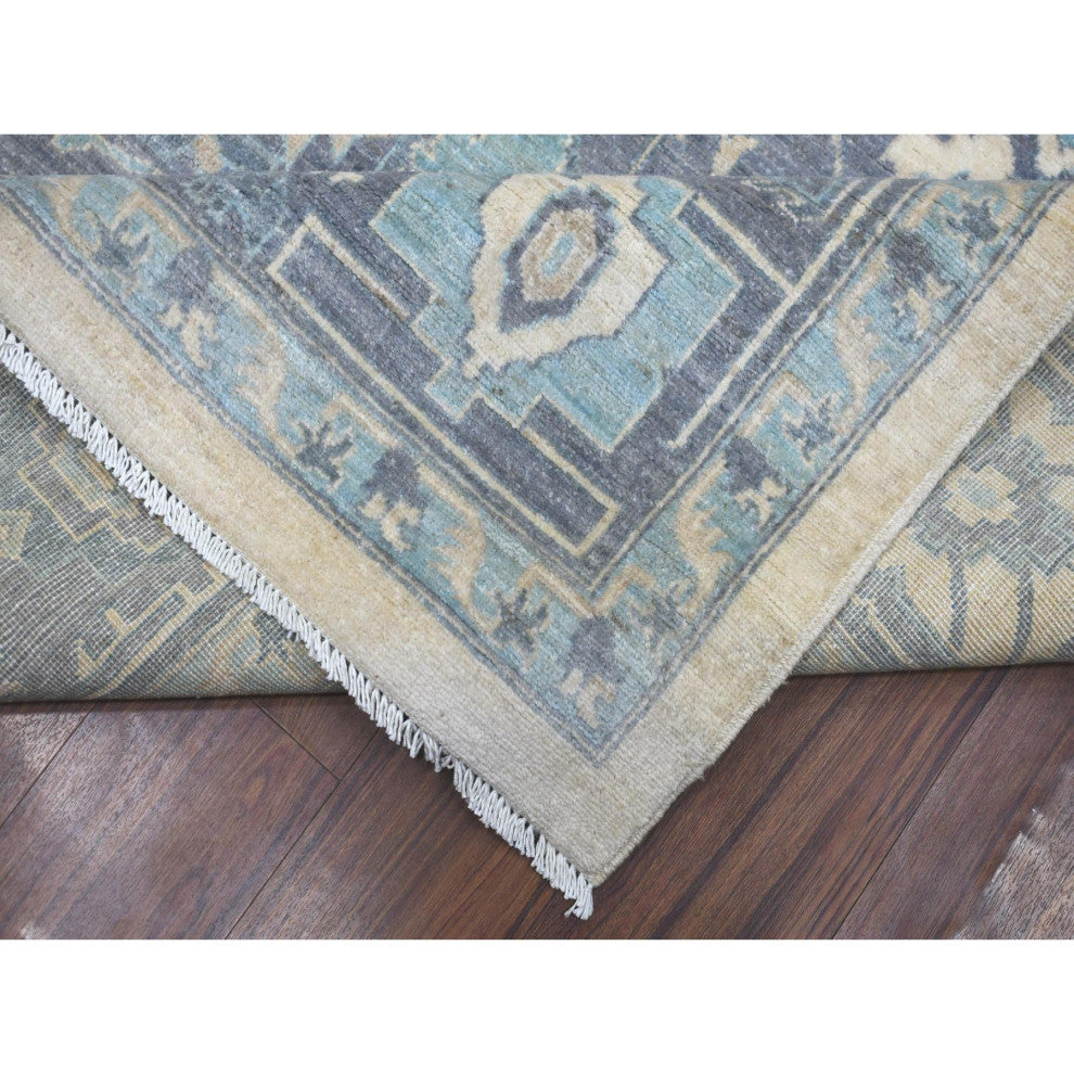 Ivory Hand Knotted Heriz Serapi Fine Peshawar Pure Wool Oriental Rug, 9'1"x11'9"