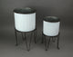 Set of 2 White / Charcoal Round Metal Tub Planters On Stands
