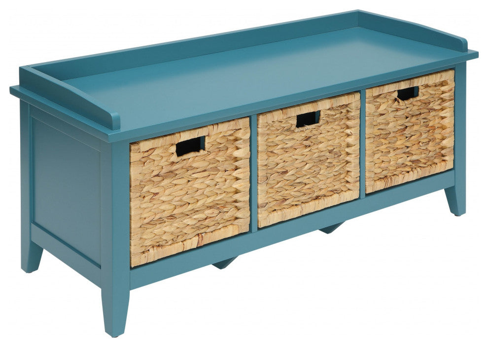 43" Blue Green Upholstery Entryway Bench With Drawers