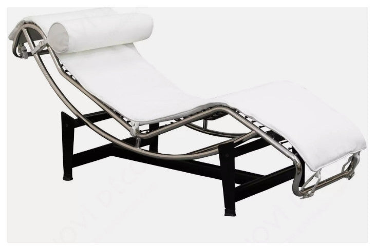Le Corbusier LC4 Chaise Lounge, White Genuine Leather