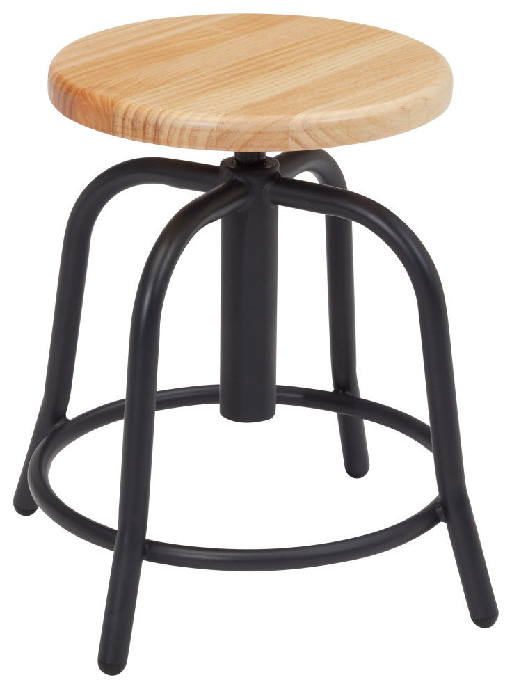 NPS 19-25" Height Adjustable Swivel Stool, Wooden Seat and Black Frame