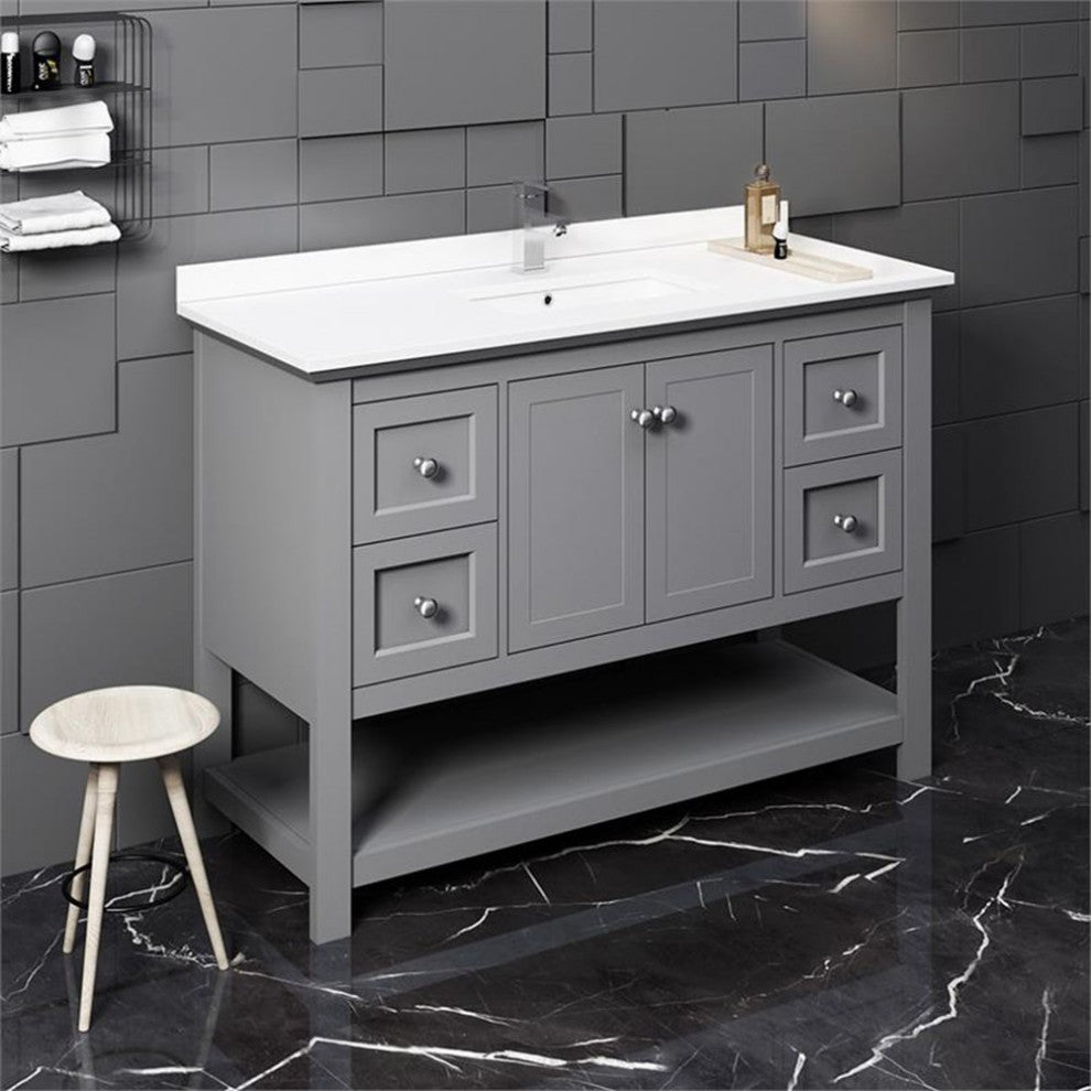 Fresca Manchester 48" Traditional Wood Bathroom Cabinet with Top/Sink in Gray