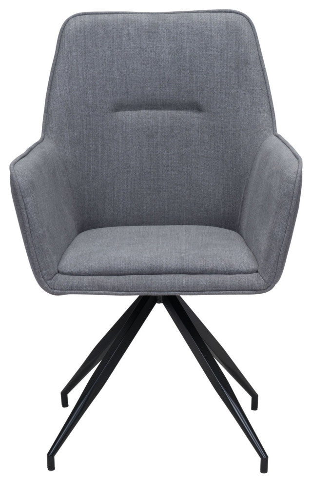 Dining Chair, Set of 2, Steel Metal, Fabric, Gray, Black, Cafe Bistro