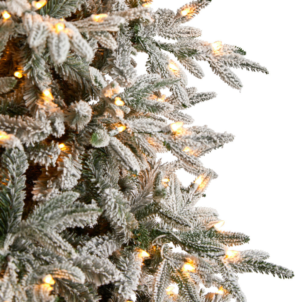 9.5' Flocked Manchester Spruce Faux Xmas Tree W/ 650 Lights & Bendable Branches