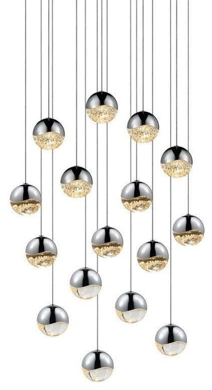 Grapes Architectural 16-Light Square Medium LED Pendant, Polished Chrome