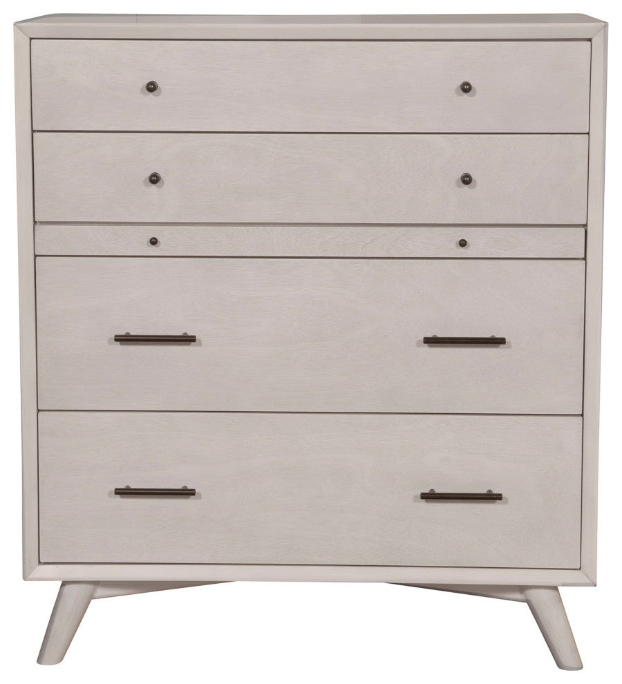 Flynn Mid Century Modern 4 Drawer Chest With Pull Out Tray, Gray