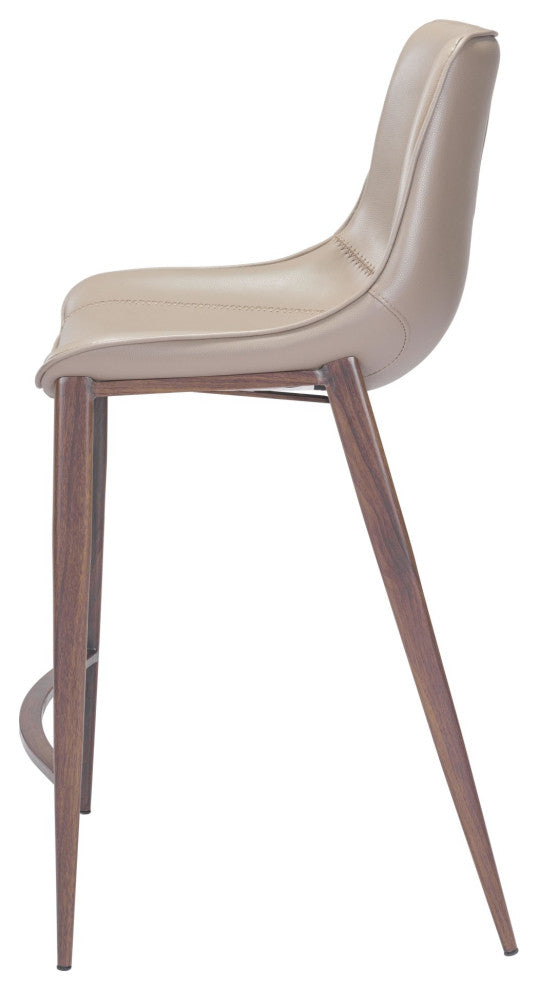 Counter Stool Chair, Set of 2, Faux Vinyl Leather, Steel, Gray, Walnut
