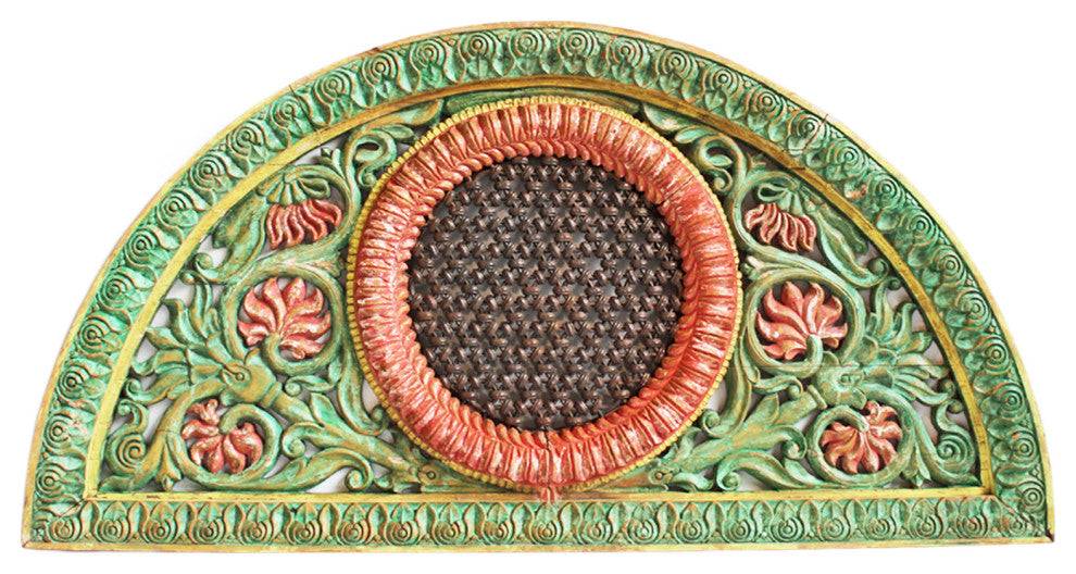 Consigned Large Carved Green Transom