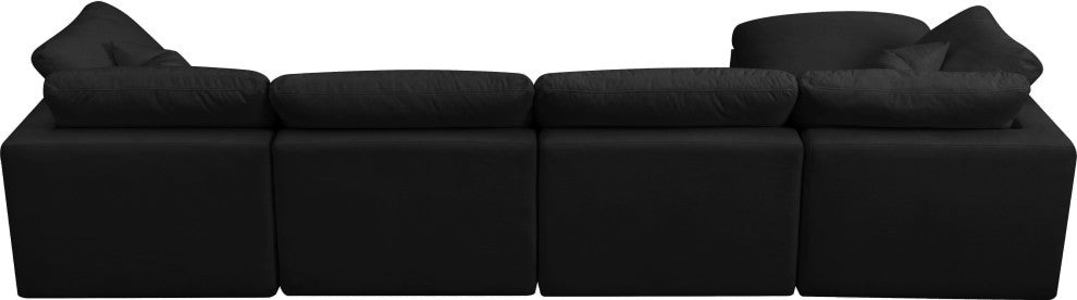 Plush Velvet / Down Standard Comfort L-Shaped Modular Sectional, Black, 5-Piece: 2 Armless Chair, 2 Corner Chair, 1 Ottoman
