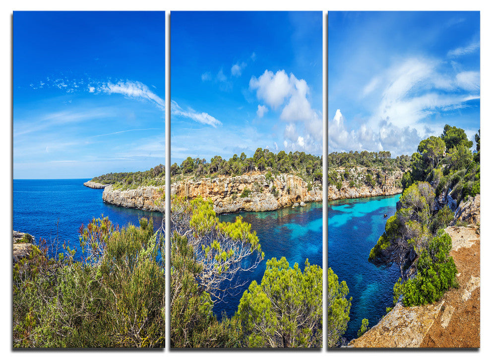 "Famous Cove of Cala Pi Mallorca" Metal Wall Art, 3 Panels, 36"x28"