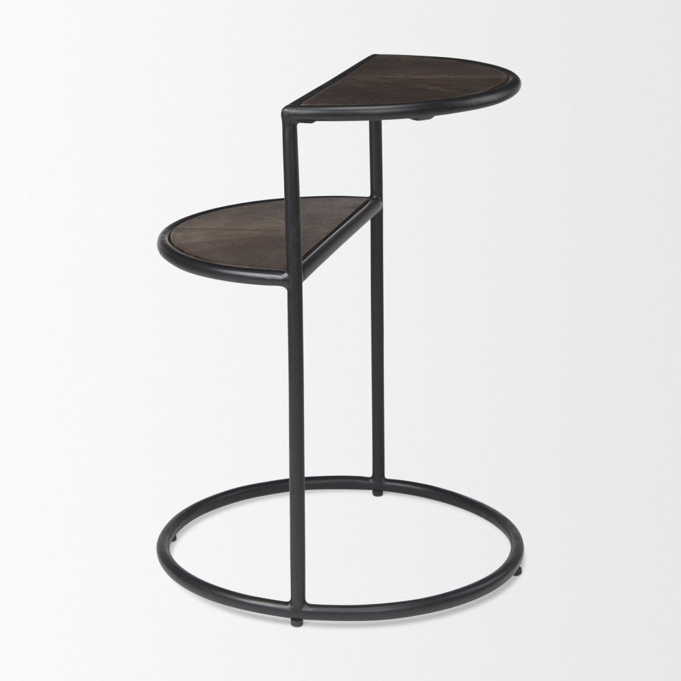 Arlo Dark Brown Solid Wood w/ Black Iron Base End Table